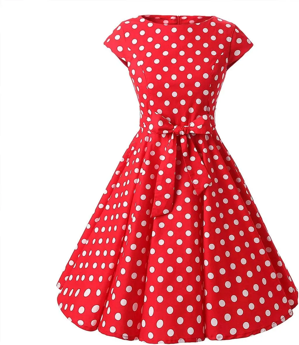 1950s Dresses for Women Vintage Sleeveless Floral/Polka Dot Swing A Line Midi Summer Dress Cocktail Party Prom Gown