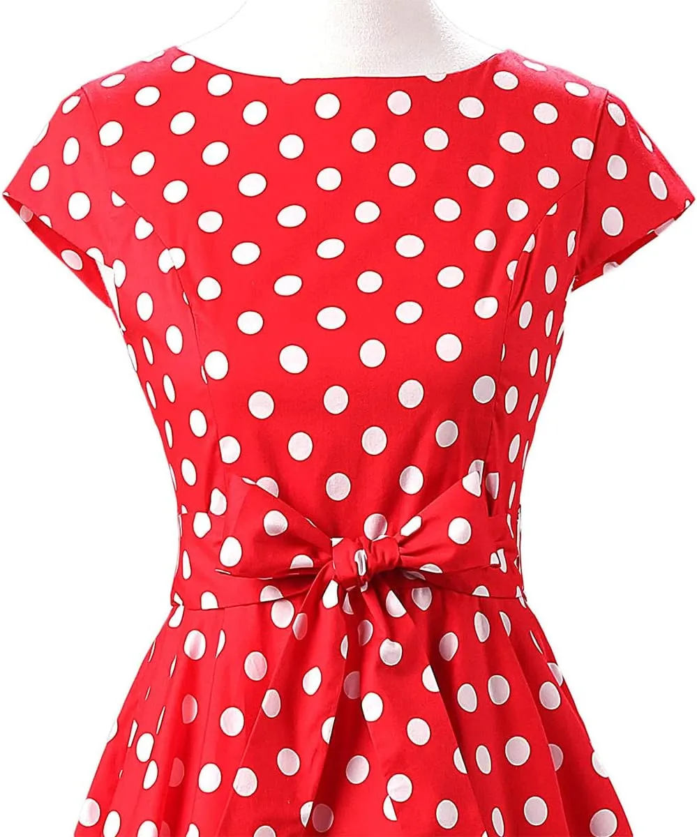 1950s Dresses for Women Vintage Sleeveless Floral/Polka Dot Swing A Line Midi Summer Dress Cocktail Party Prom Gown