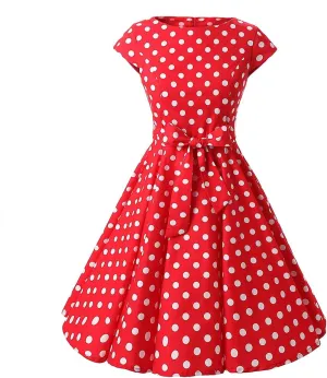 1950s Dresses for Women Vintage Sleeveless Floral/Polka Dot Swing A Line Midi Summer Dress Cocktail Party Prom Gown