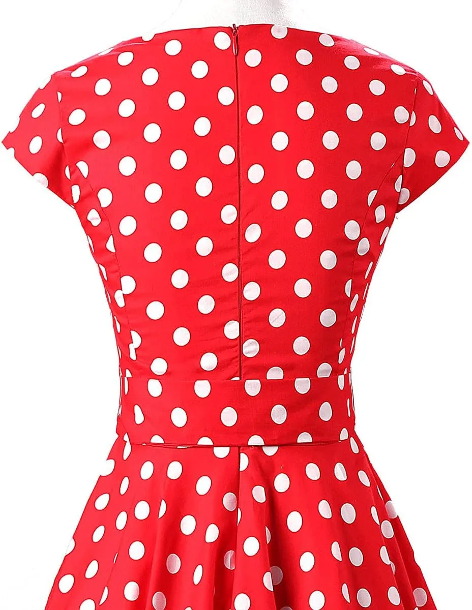 1950s Dresses for Women Vintage Sleeveless Floral/Polka Dot Swing A Line Midi Summer Dress Cocktail Party Prom Gown