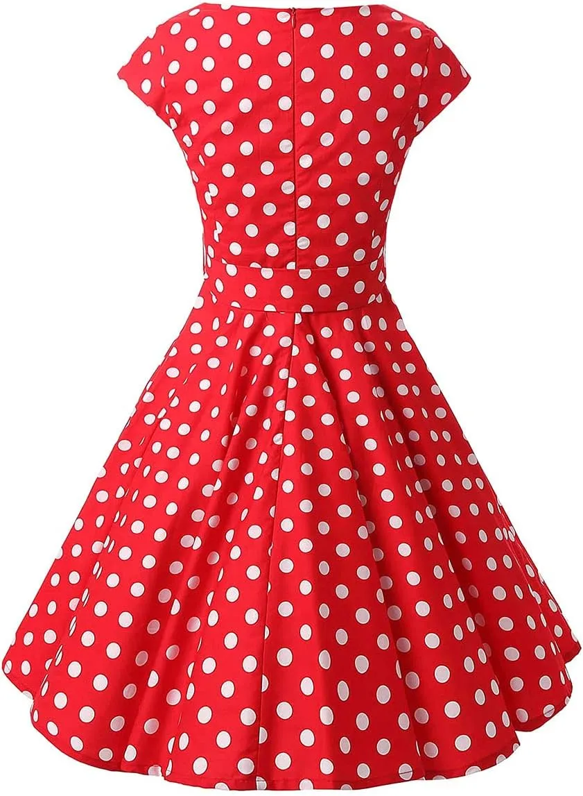 1950s Dresses for Women Vintage Sleeveless Floral/Polka Dot Swing A Line Midi Summer Dress Cocktail Party Prom Gown