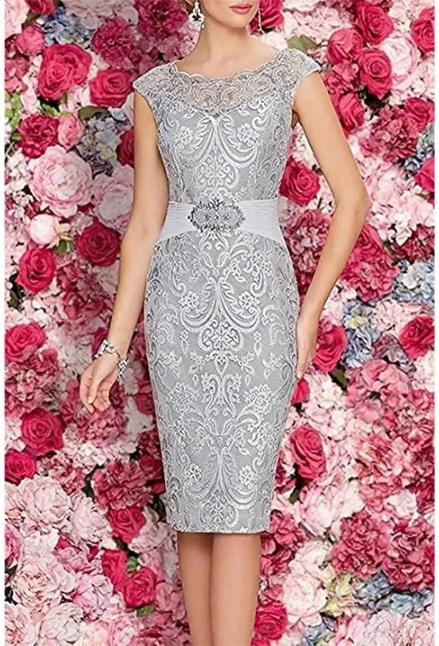 2 Pieces Mother of The Bride Dresses Tea Length Floral Lace Formal Long Evening Party Dress for Wedding Guest