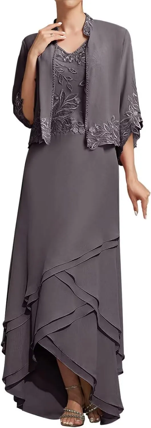 2 Pieces Mother of The Bride Dresses with Jacket V Neck Lace Mother of The Groom Dresses