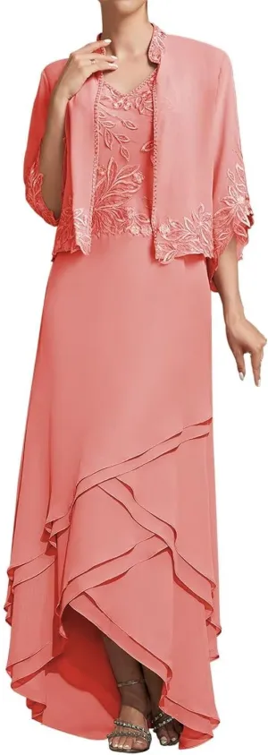 2 Pieces Mother of The Bride Dresses with Jacket V Neck Lace Mother of The Groom Dresses
