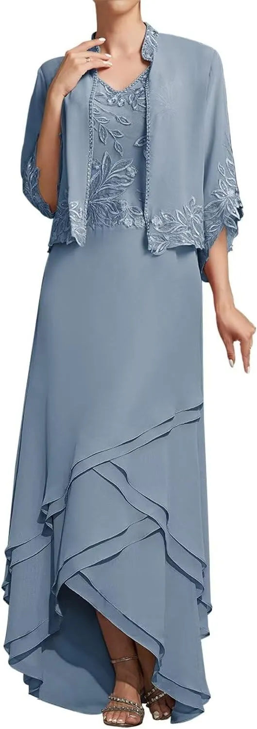 2 Pieces Mother of The Bride Dresses with Jacket V Neck Lace Mother of The Groom Dresses