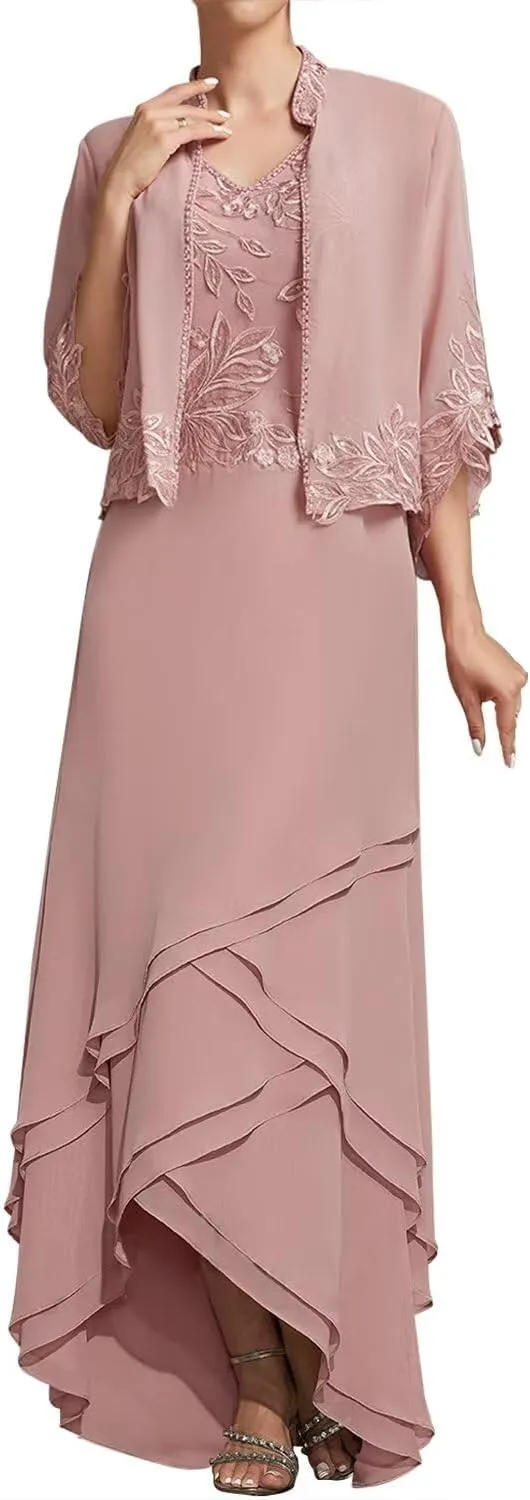 2 Pieces Mother of The Bride Dresses with Jacket V Neck Lace Mother of The Groom Dresses