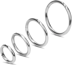 2Pcs Titanium Nose Rings 20G 18G 16G Nose Rings Hoops Septum Clicker Hinged Segment Ring Cartilage Helix Tragus Conch Daith Rook Nostril Hoop Piercing Earring, Diameter 5mm to 12mm Silver-Gold-Rose Gold-Black