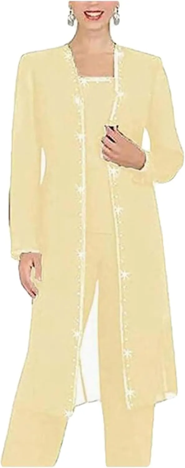 3 Pcs Mother of The Bride Pants Suits for Wedding Long Formal Pant Suits for Women Dressy Wedding