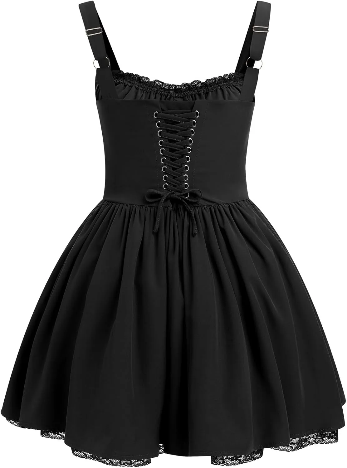 ABAFIP Women's Corset Mini Dress Spaghetti Straps Backless Lace up Low Cut Ruffle Short Dress Sundress