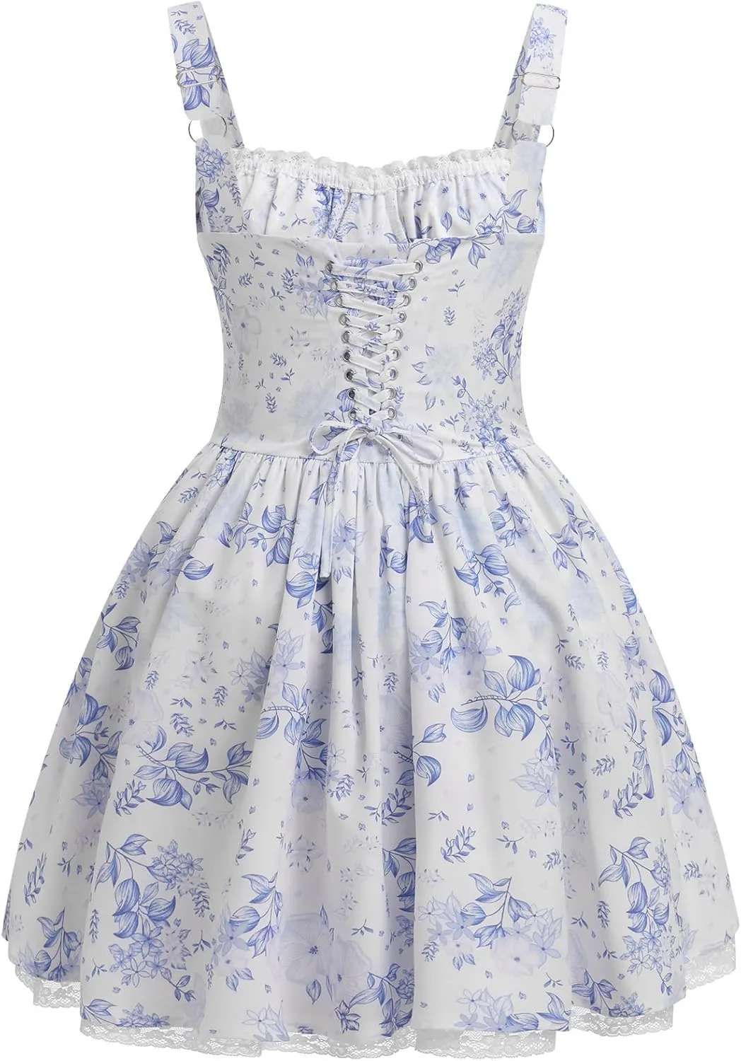 ABAFIP Women's Corset Mini Dress Spaghetti Straps Backless Lace up Low Cut Ruffle Short Dress Sundress