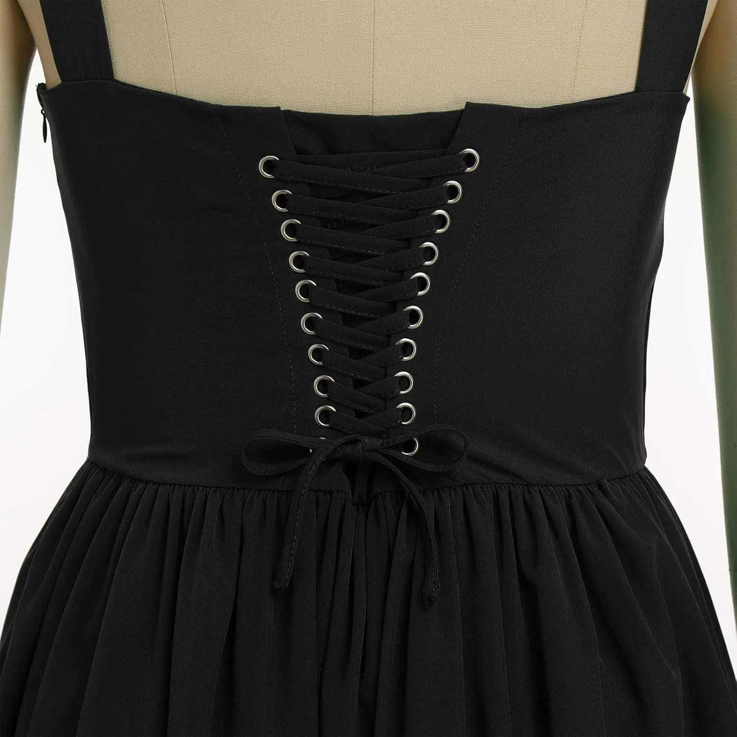 ABAFIP Women's Corset Mini Dress Spaghetti Straps Backless Lace up Low Cut Ruffle Short Dress Sundress