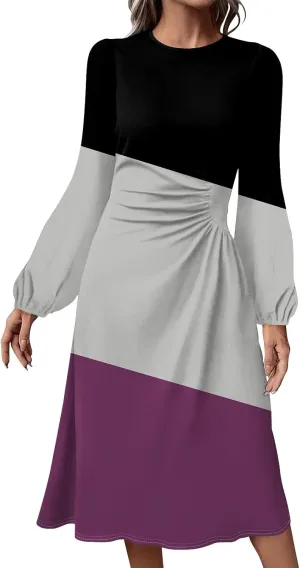 ADHOWBEW Summer Dresses for Women Plus Size Casual Long Sleeve Round Neck Trendy 2025 Sexy Flowy Dress