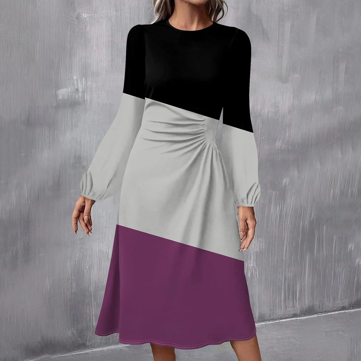 ADHOWBEW Summer Dresses for Women Plus Size Casual Long Sleeve Round Neck Trendy 2025 Sexy Flowy Dress
