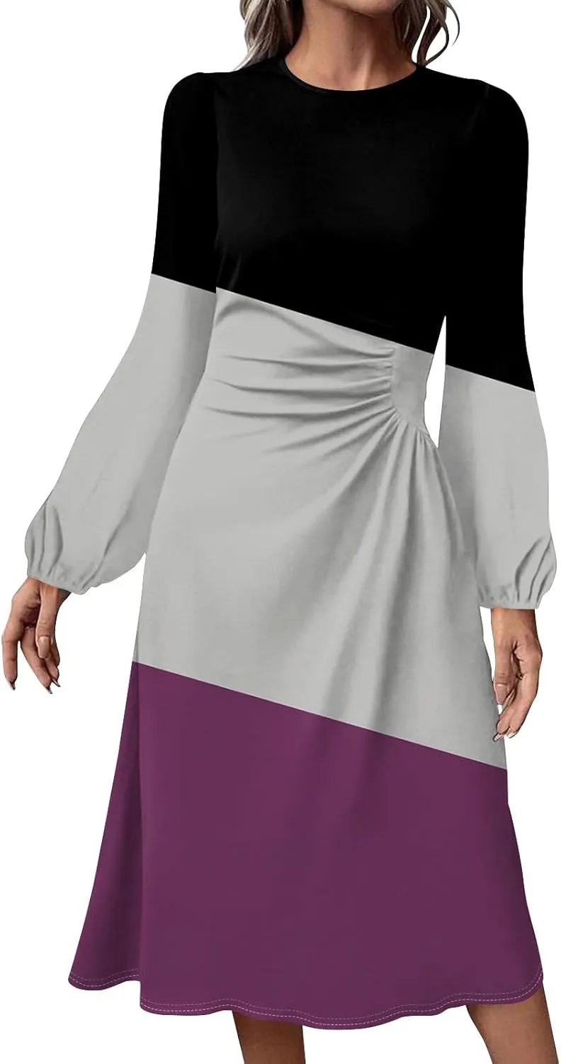 ADHOWBEW Summer Dresses for Women Plus Size Casual Long Sleeve Round Neck Trendy 2025 Sexy Flowy Dress