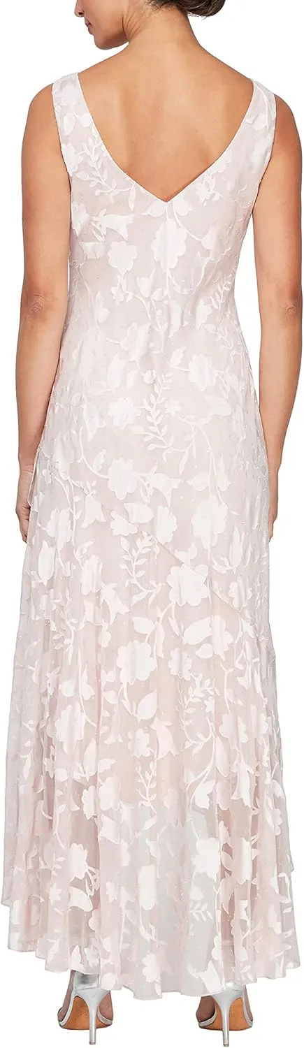 Alex Evenings Women's Sleeveless Printed Chiffon Midi Spring/Summer Mother of The Bride Dress with Jacket & High-Low Hemline