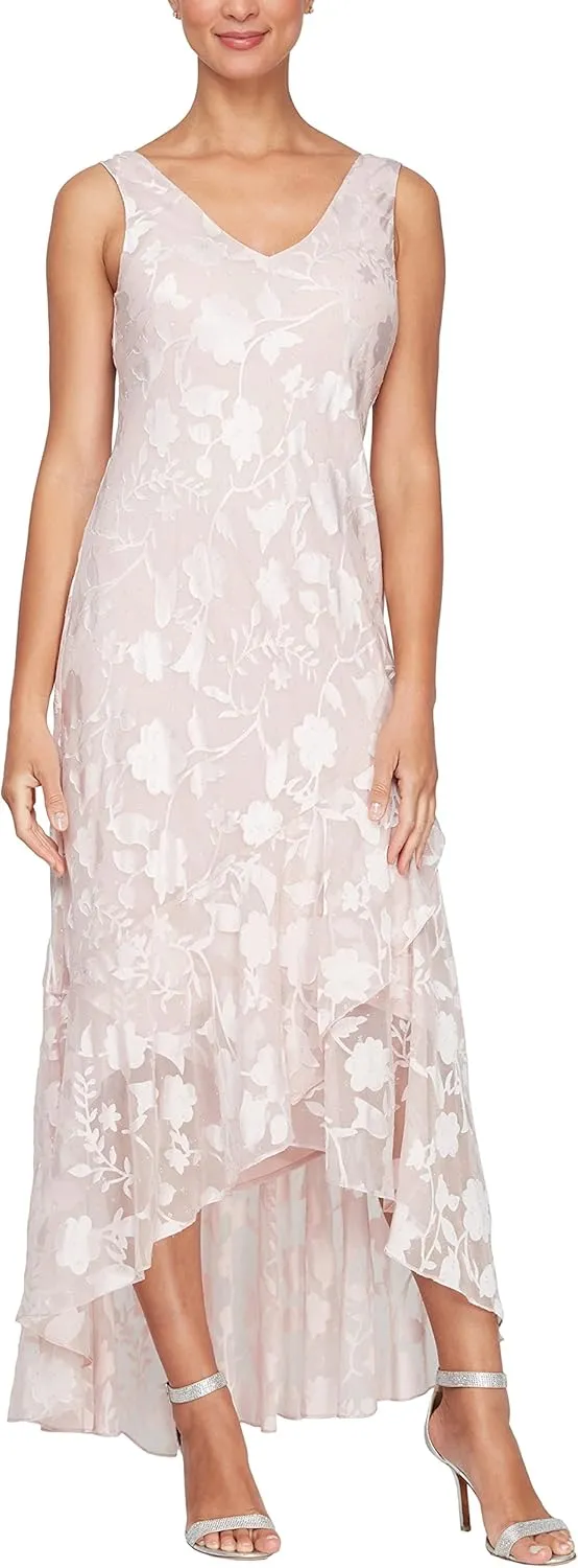 Alex Evenings Women's Sleeveless Printed Chiffon Midi Spring/Summer Mother of The Bride Dress with Jacket & High-Low Hemline