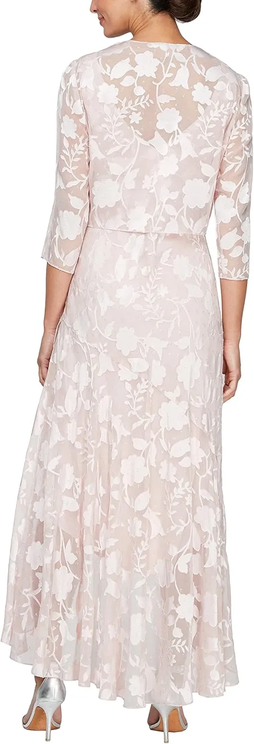 Alex Evenings Women's Sleeveless Printed Chiffon Midi Spring/Summer Mother of The Bride Dress with Jacket & High-Low Hemline