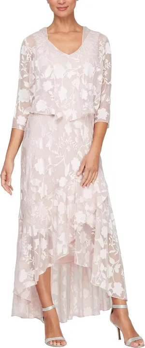 Alex Evenings Women's Sleeveless Printed Chiffon Midi Spring/Summer Mother of The Bride Dress with Jacket & High-Low Hemline