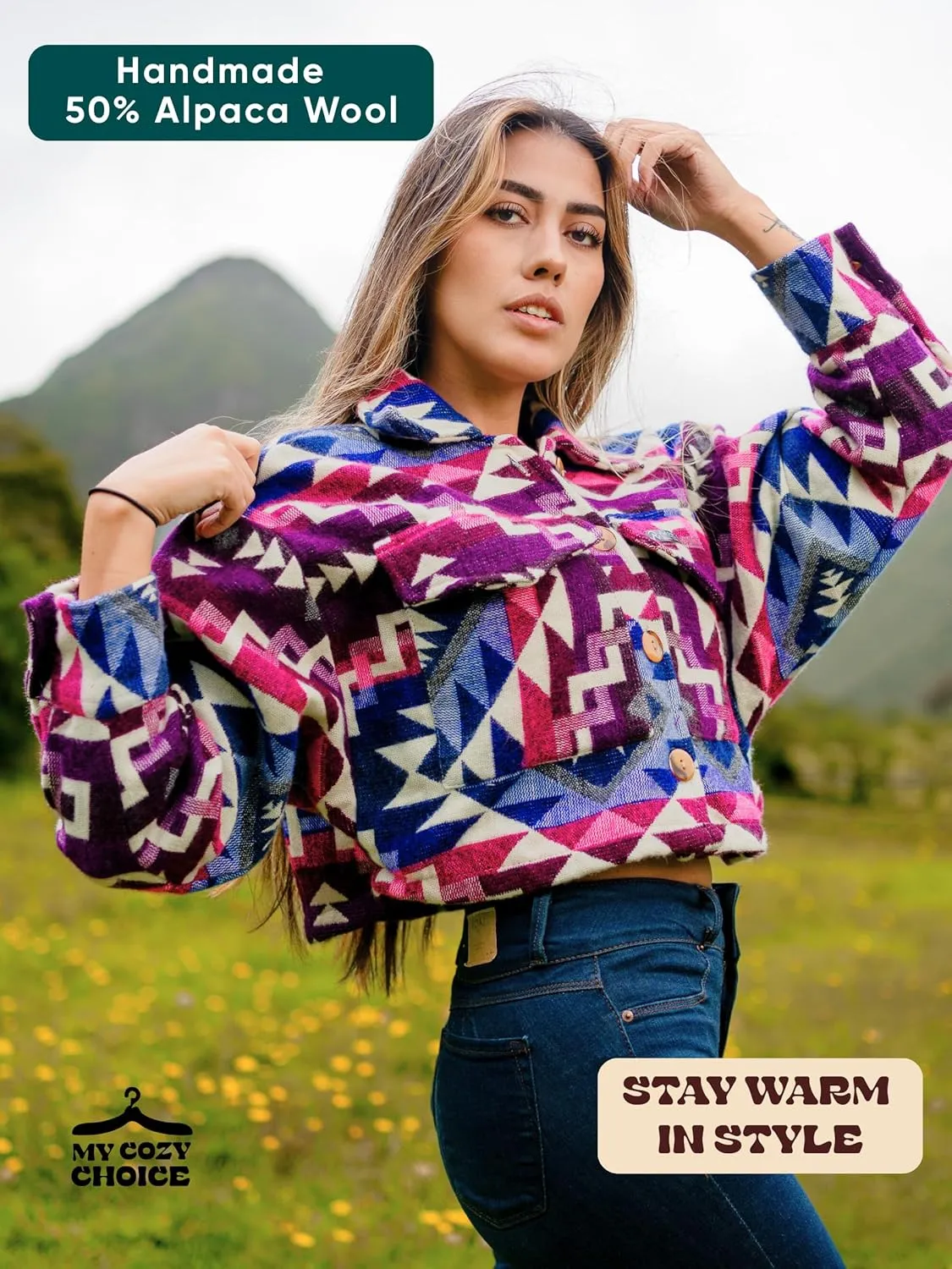Alpaca Cropped Jacket Women Spring - Cowgirl Outfits for Womens - Alpaca Jackets - Shackets for Women 2025
