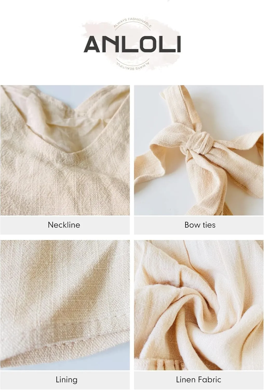 Anloli Summer Dress for Women V Neck Tie Strap Ruffle Sleeveless Mini Linen Dress