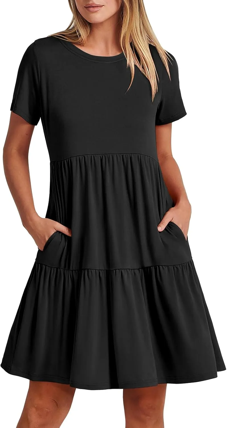 ANRABESS Women Summer Casual Dress Short Sleeve Crewneck Swing Mini Tshirt Dresses 2025 Vacation Beach Short Sundress