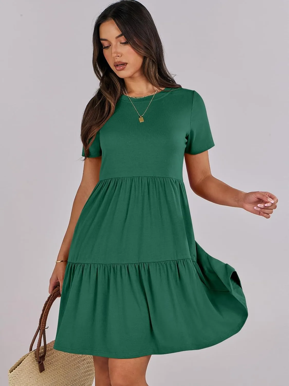 ANRABESS Women Summer Casual Dress Short Sleeve Crewneck Swing Mini Tshirt Dresses 2025 Vacation Beach Short Sundress