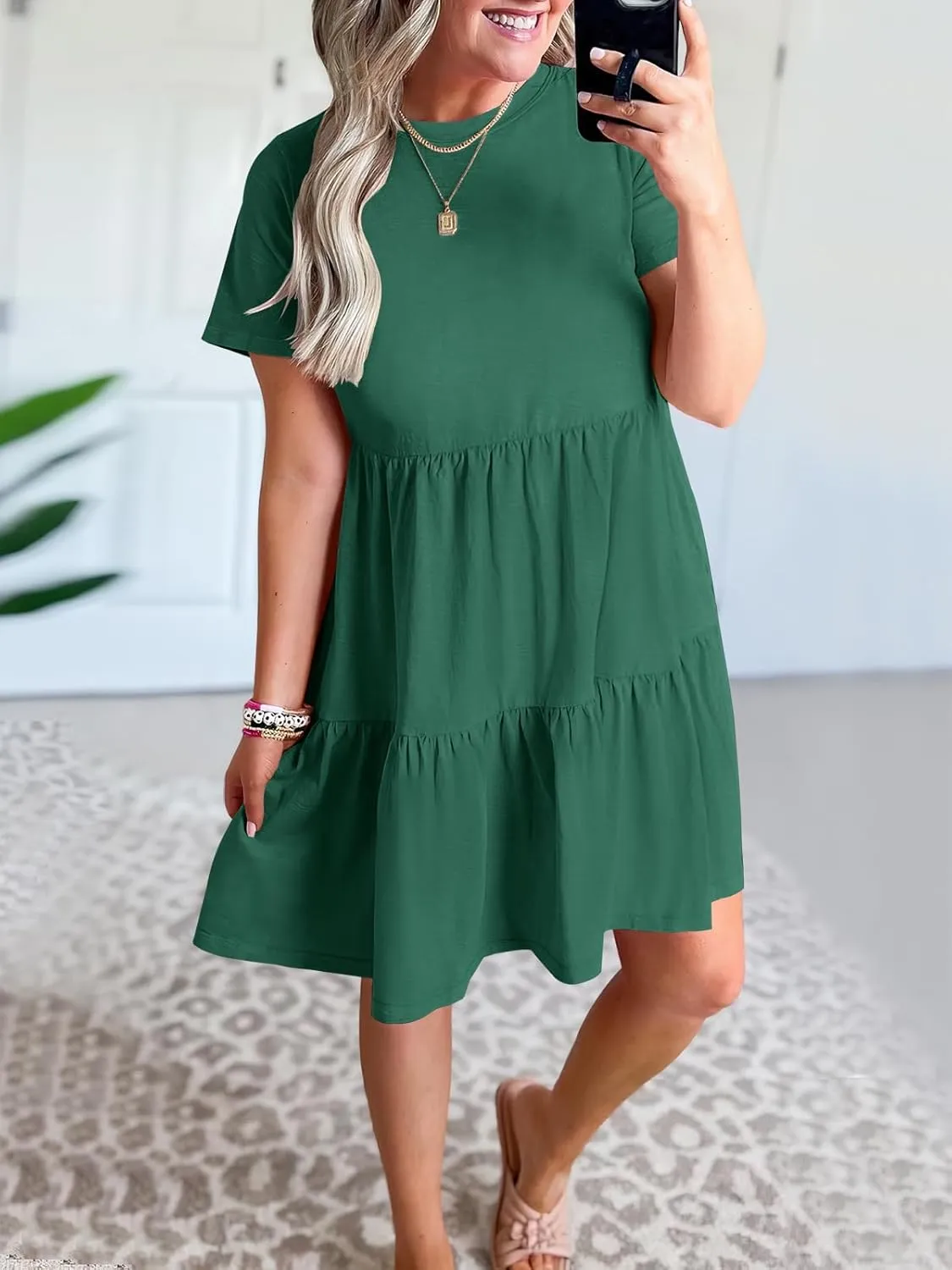 ANRABESS Women Summer Casual Dress Short Sleeve Crewneck Swing Mini Tshirt Dresses 2025 Vacation Beach Short Sundress