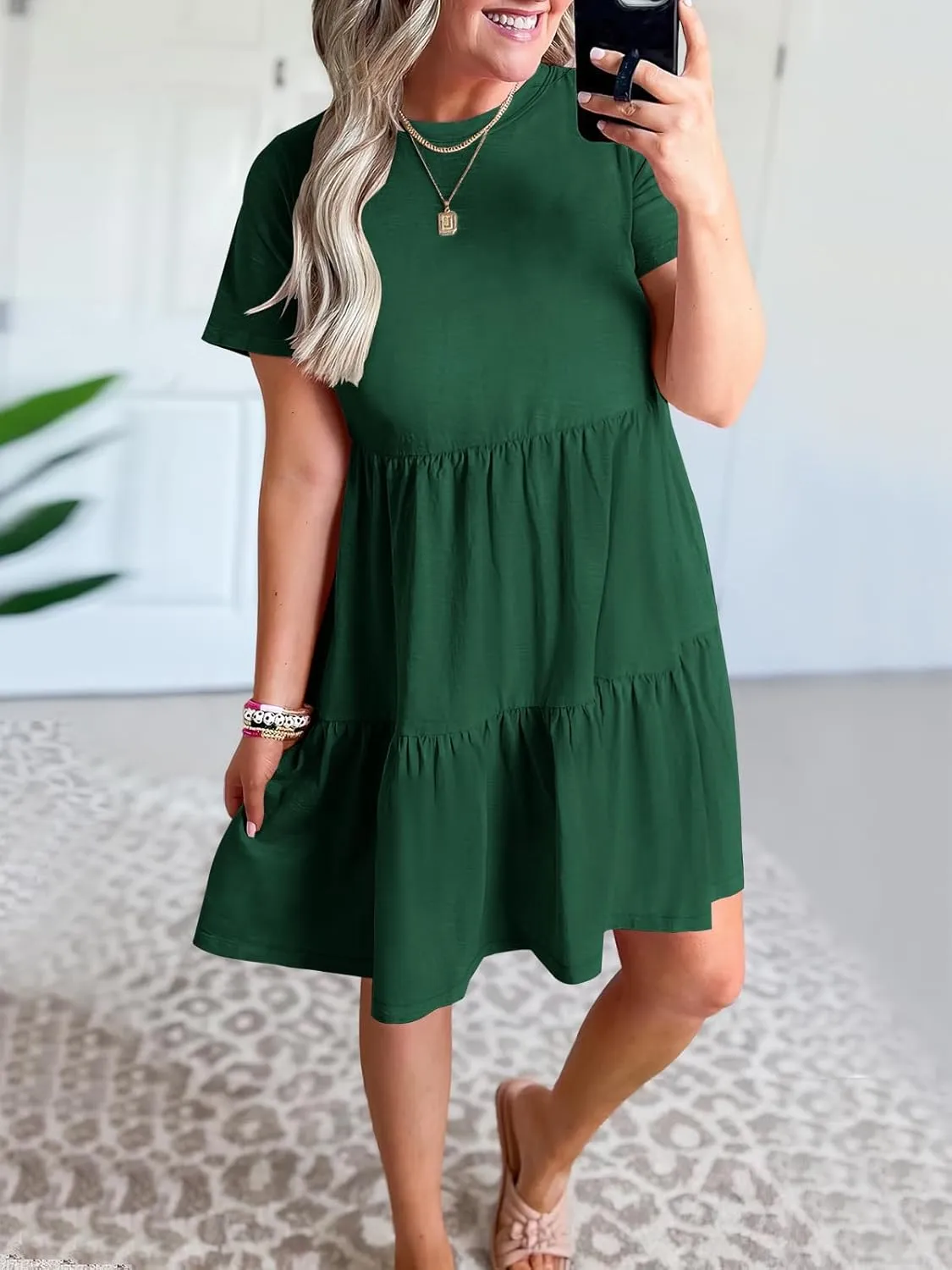 ANRABESS Women Summer Casual Dress Short Sleeve Crewneck Swing Mini Tshirt Dresses 2025 Vacation Beach Short Sundress