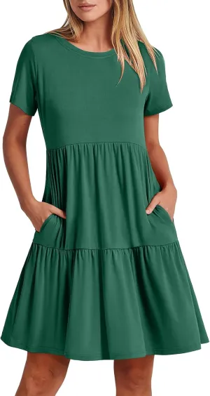 ANRABESS Women Summer Casual Dress Short Sleeve Crewneck Swing Mini Tshirt Dresses 2025 Vacation Beach Short Sundress