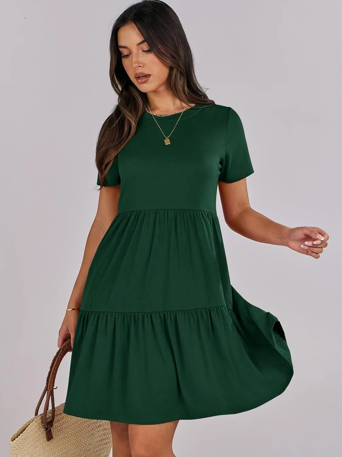 ANRABESS Women Summer Casual Dress Short Sleeve Crewneck Swing Mini Tshirt Dresses 2025 Vacation Beach Short Sundress