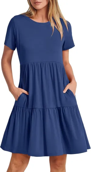 ANRABESS Women Summer Casual Dress Short Sleeve Crewneck Swing Mini Tshirt Dresses 2025 Vacation Beach Short Sundress