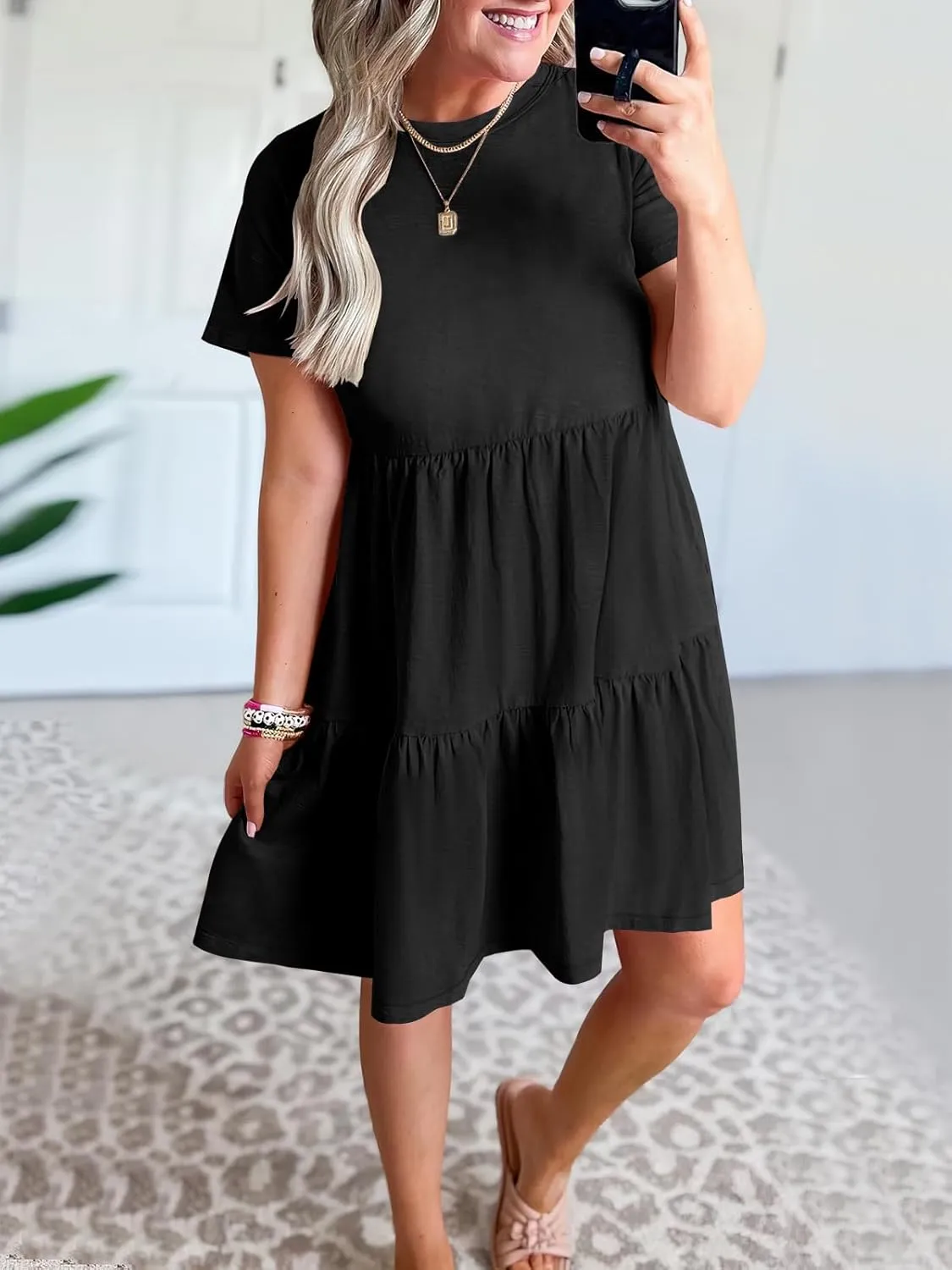 ANRABESS Women Summer Casual Dress Short Sleeve Crewneck Swing Mini Tshirt Dresses 2025 Vacation Beach Short Sundress