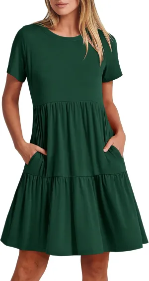 ANRABESS Women Summer Casual Dress Short Sleeve Crewneck Swing Mini Tshirt Dresses 2025 Vacation Beach Short Sundress