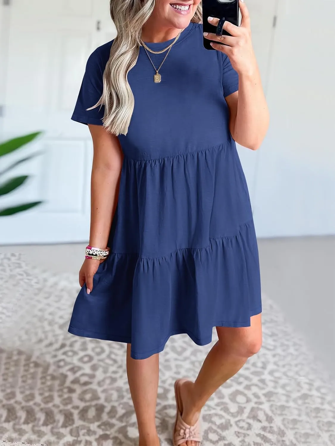 ANRABESS Women Summer Casual Dress Short Sleeve Crewneck Swing Mini Tshirt Dresses 2025 Vacation Beach Short Sundress