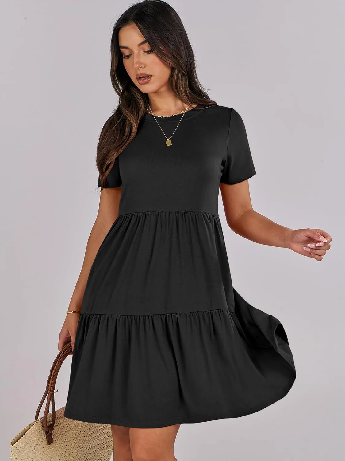 ANRABESS Women Summer Casual Dress Short Sleeve Crewneck Swing Mini Tshirt Dresses 2025 Vacation Beach Short Sundress