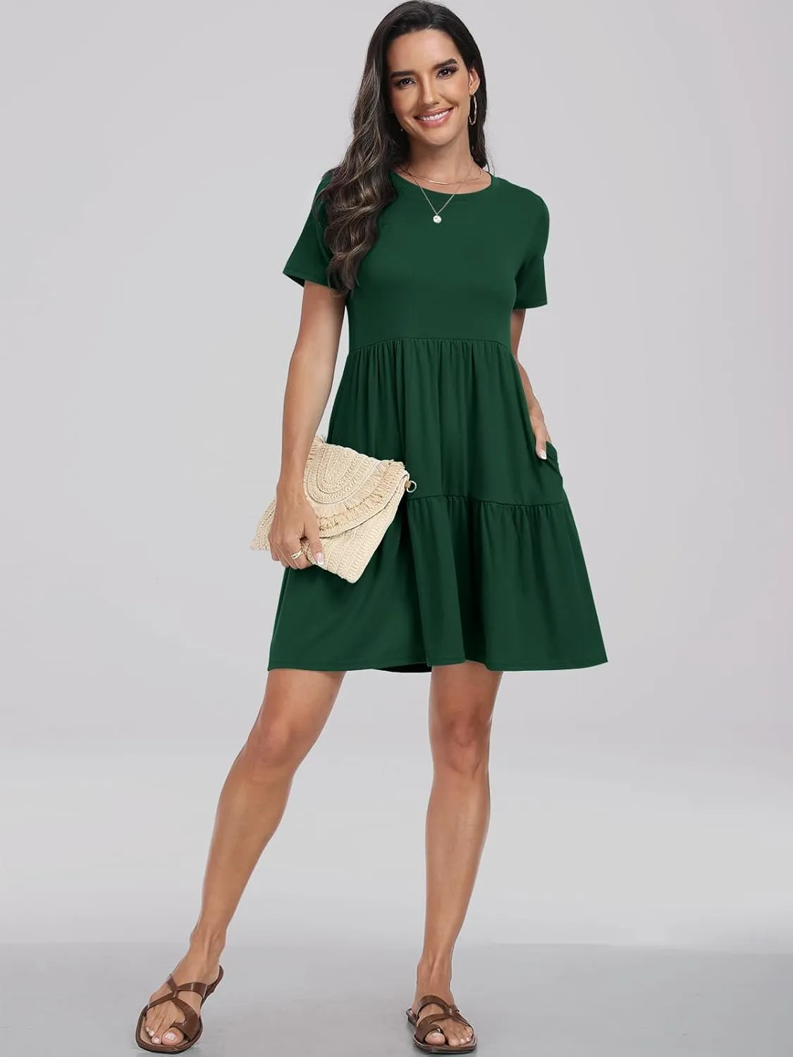 ANRABESS Women Summer Casual Dress Short Sleeve Crewneck Swing Mini Tshirt Dresses 2025 Vacation Beach Short Sundress
