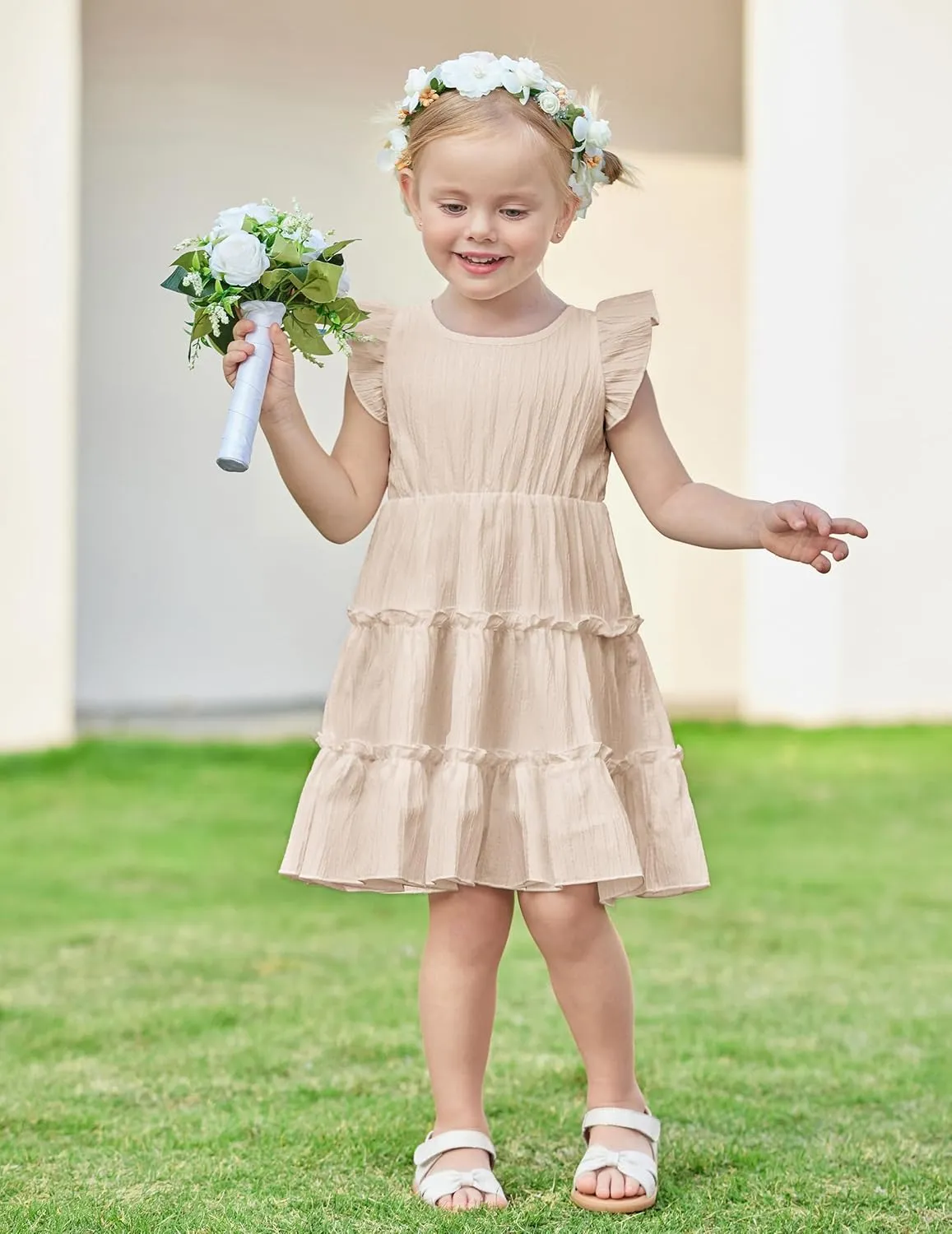 Arshiner Toddler Girls Dress Ruffle Sleeveless Tiered Swing Twirly Dresses Cute Summer Beach Sundress with Pocket for 1-6T