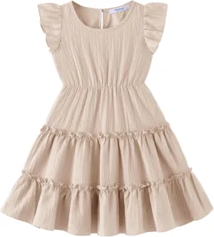 Arshiner Toddler Girls Dress Ruffle Sleeveless Tiered Swing Twirly Dresses Cute Summer Beach Sundress with Pocket for 1-6T