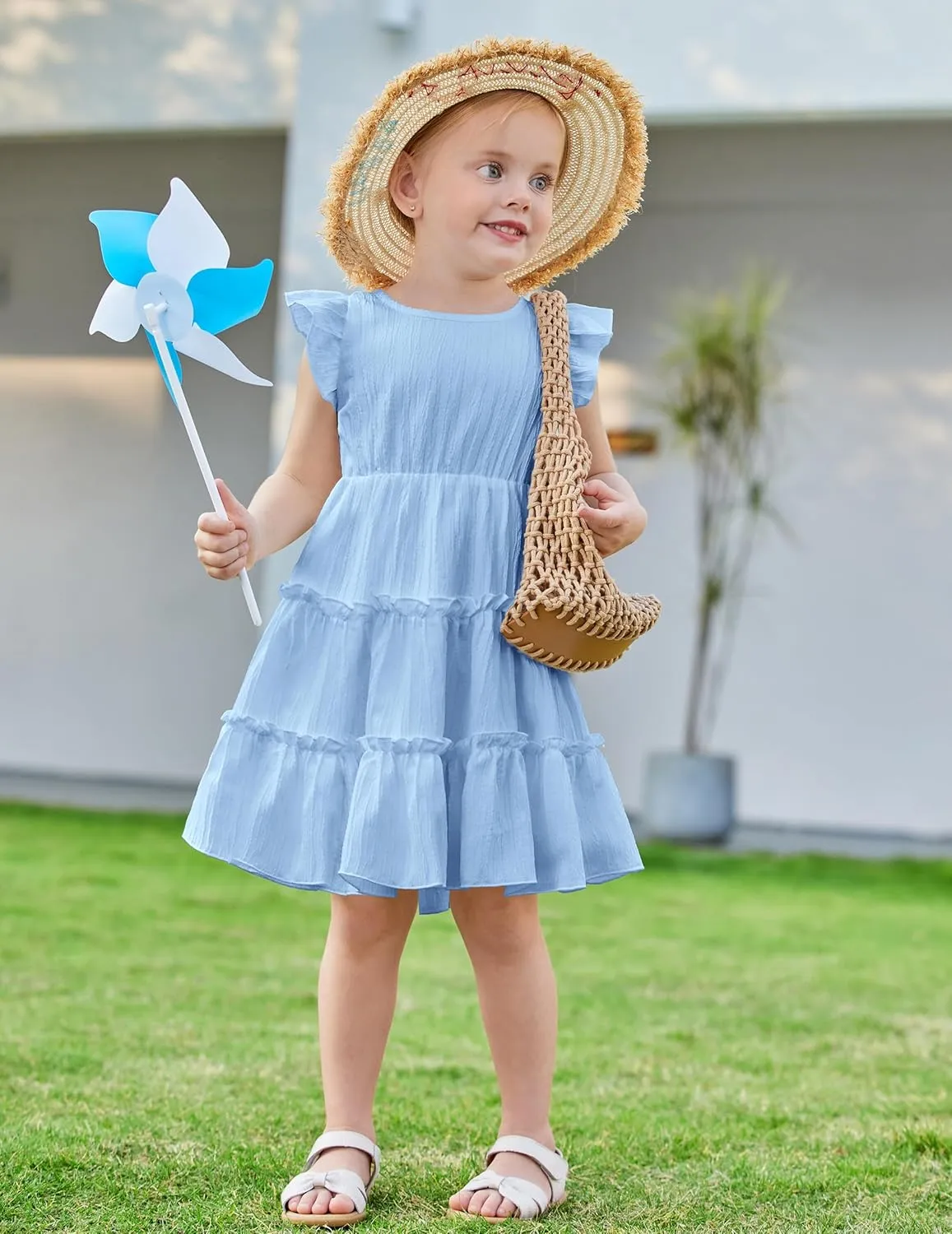 Arshiner Toddler Girls Dress Ruffle Sleeveless Tiered Swing Twirly Dresses Cute Summer Beach Sundress with Pocket for 1-6T