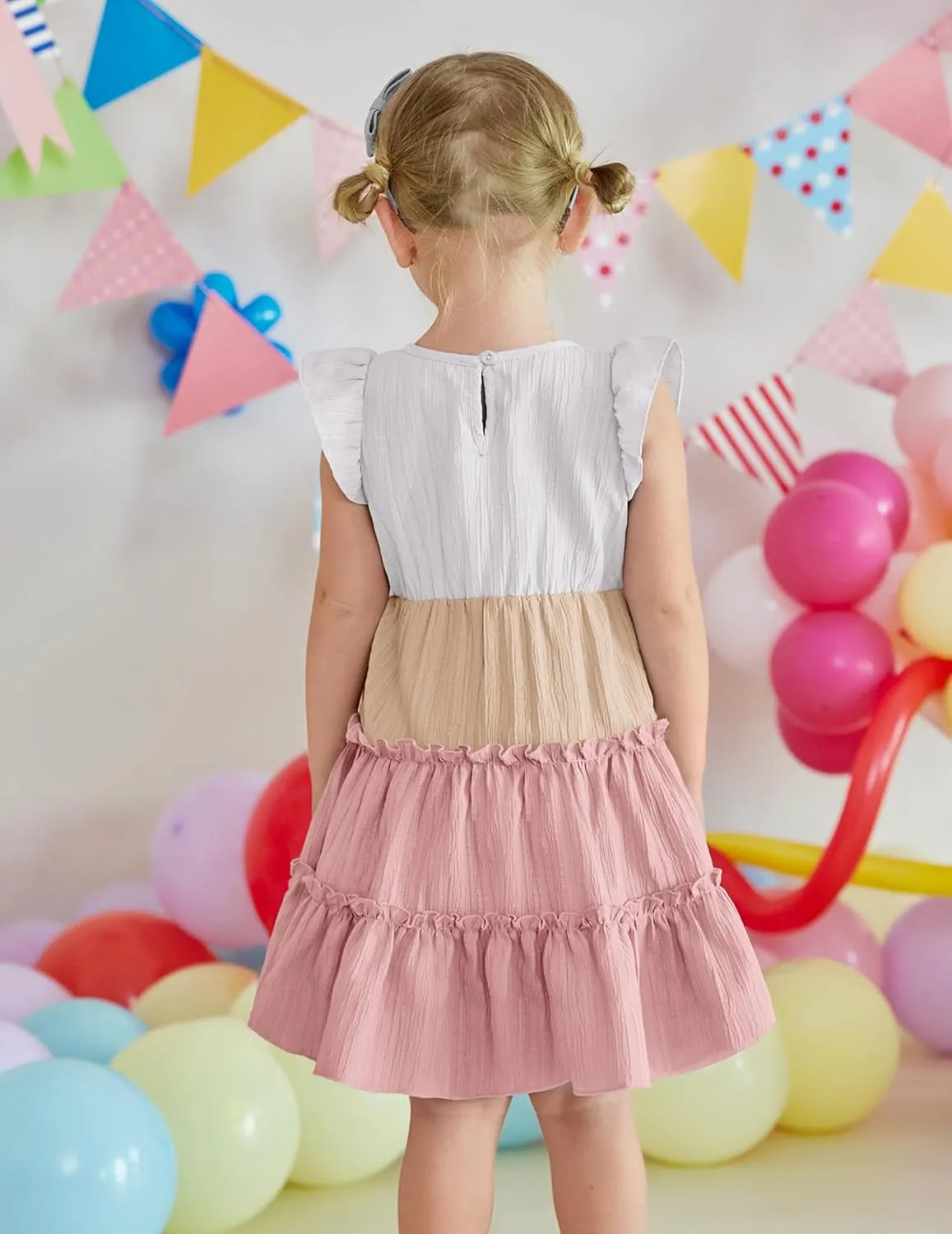 Arshiner Toddler Girls Dress Ruffle Sleeveless Tiered Swing Twirly Dresses Cute Summer Beach Sundress with Pocket for 1-6T