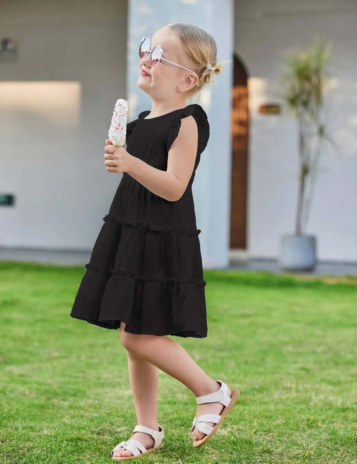 Arshiner Toddler Girls Dress Ruffle Sleeveless Tiered Swing Twirly Dresses Cute Summer Beach Sundress with Pocket for 1-6T