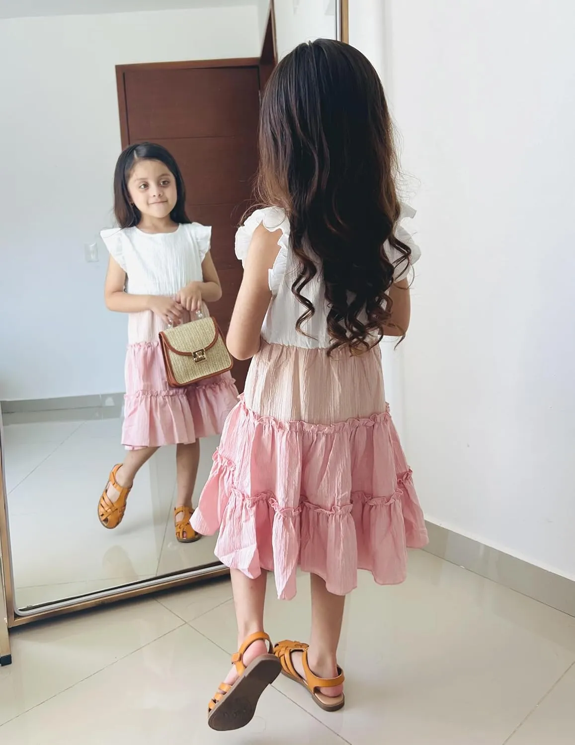 Arshiner Toddler Girls Dress Ruffle Sleeveless Tiered Swing Twirly Dresses Cute Summer Beach Sundress with Pocket for 1-6T