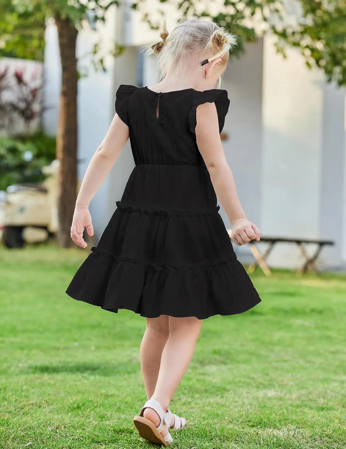 Arshiner Toddler Girls Dress Ruffle Sleeveless Tiered Swing Twirly Dresses Cute Summer Beach Sundress with Pocket for 1-6T