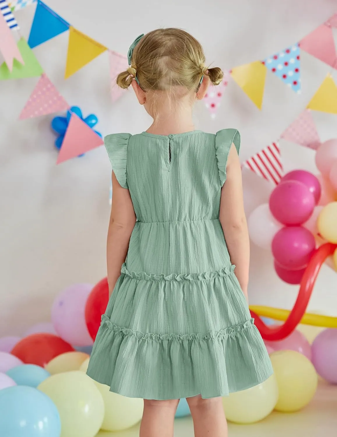 Arshiner Toddler Girls Dress Ruffle Sleeveless Tiered Swing Twirly Dresses Cute Summer Beach Sundress with Pocket for 1-6T