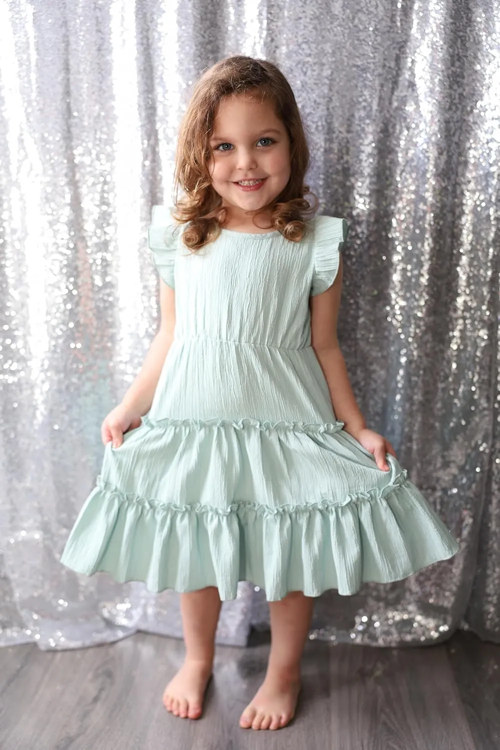Arshiner Toddler Girls Dress Ruffle Sleeveless Tiered Swing Twirly Dresses Cute Summer Beach Sundress with Pocket for 1-6T