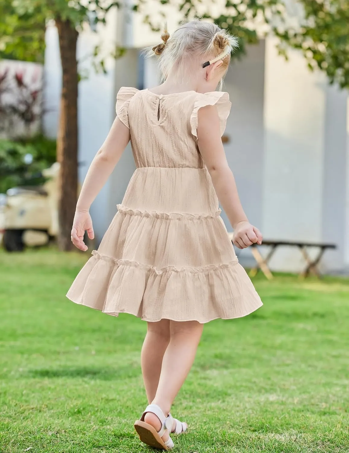 Arshiner Toddler Girls Dress Ruffle Sleeveless Tiered Swing Twirly Dresses Cute Summer Beach Sundress with Pocket for 1-6T