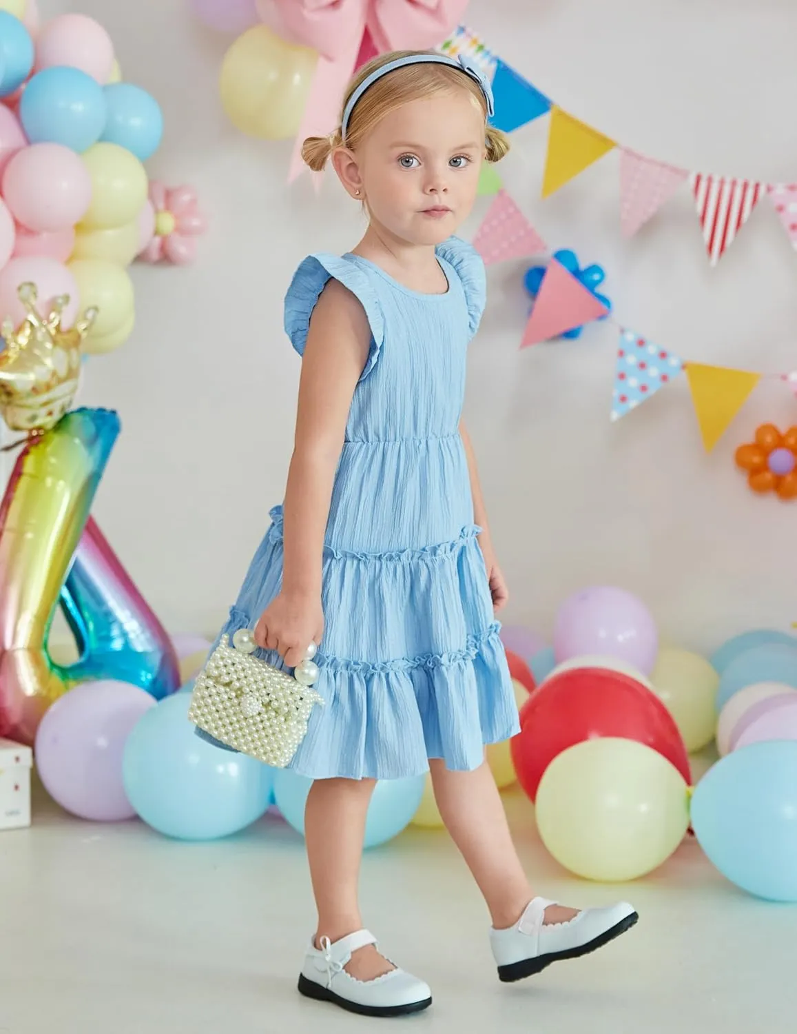 Arshiner Toddler Girls Dress Ruffle Sleeveless Tiered Swing Twirly Dresses Cute Summer Beach Sundress with Pocket for 1-6T