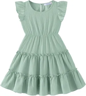 Arshiner Toddler Girls Dress Ruffle Sleeveless Tiered Swing Twirly Dresses Cute Summer Beach Sundress with Pocket for 1-6T