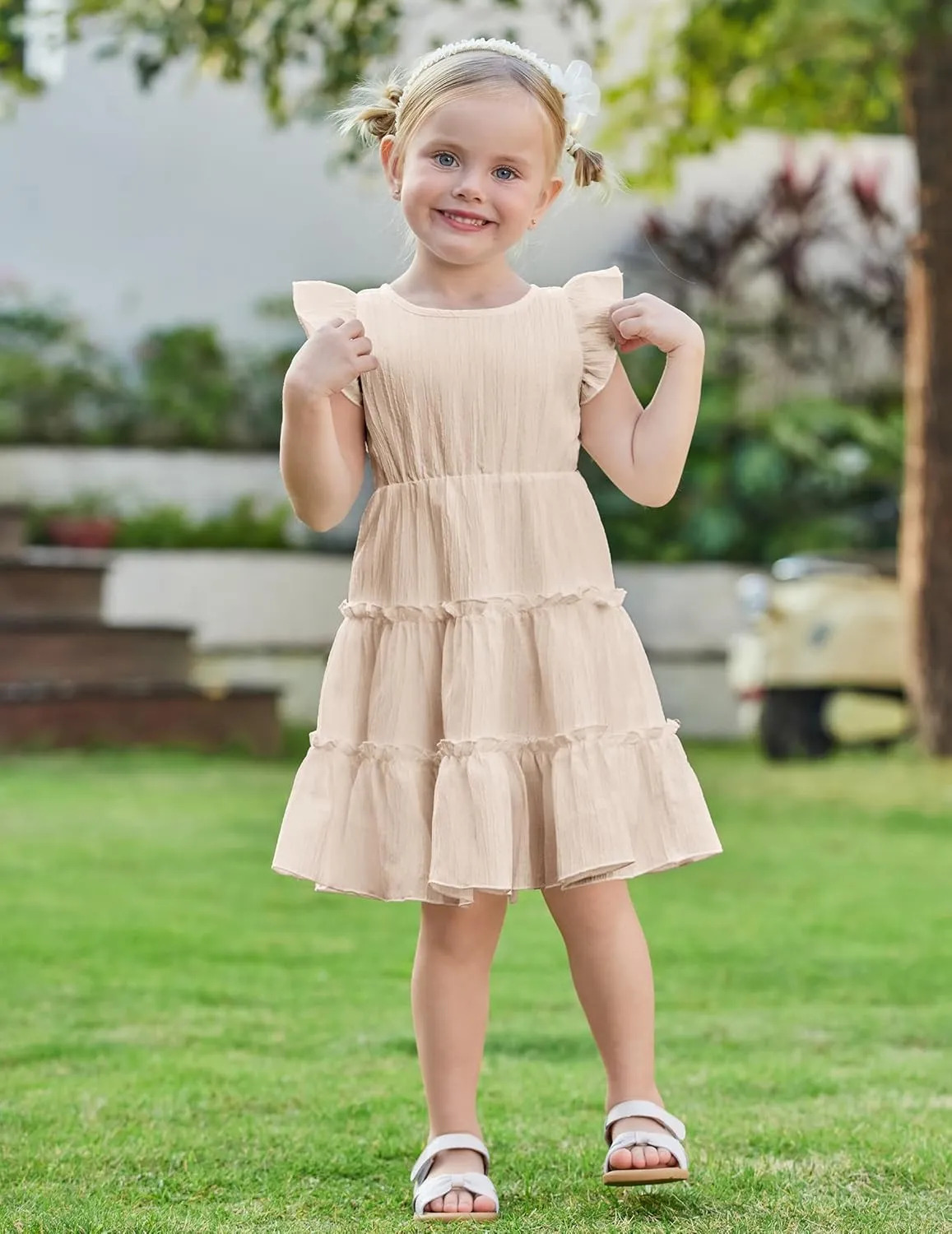 Arshiner Toddler Girls Dress Ruffle Sleeveless Tiered Swing Twirly Dresses Cute Summer Beach Sundress with Pocket for 1-6T