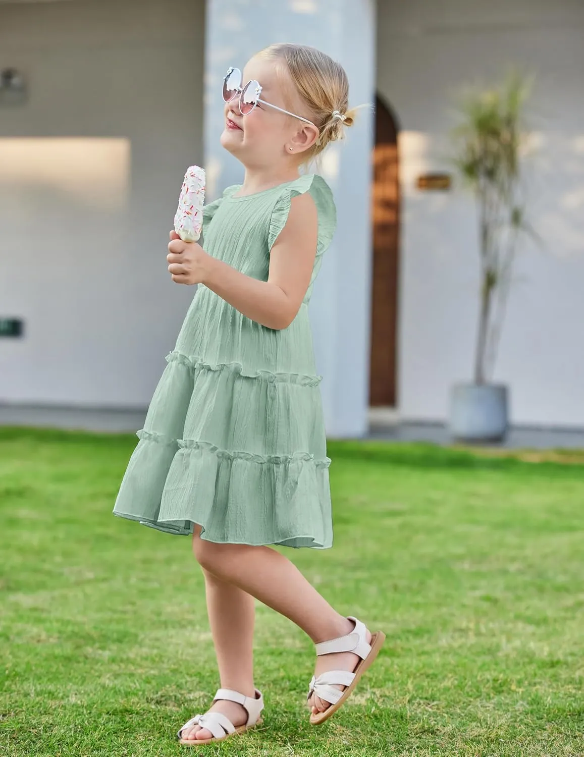 Arshiner Toddler Girls Dress Ruffle Sleeveless Tiered Swing Twirly Dresses Cute Summer Beach Sundress with Pocket for 1-6T